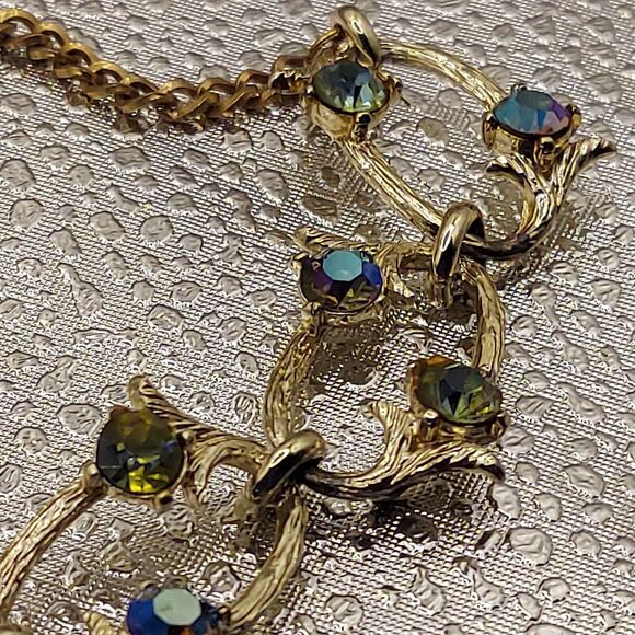 VTG RARE Rousseau Choker Necklace Iridescent Rhinestones on Gold Color Links 15" - Picture 3 of 9